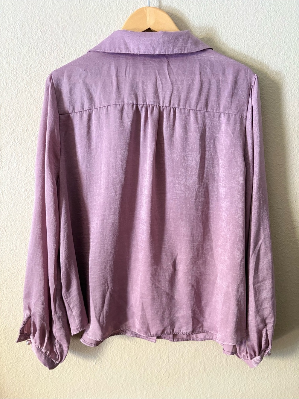 Cooper & Ella Lavender Button Front Blouse XL Long Sleeve Gathered Top - Picture 14 of 14